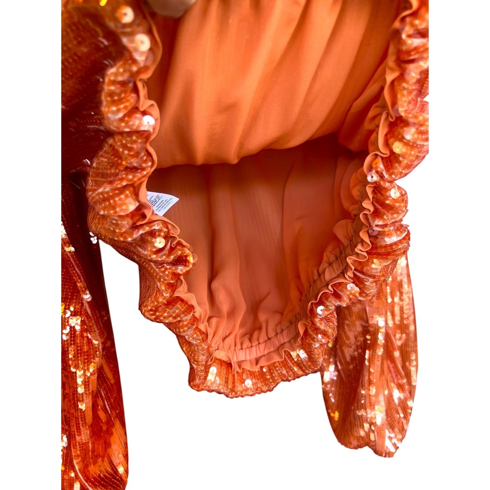 JCrew Orange Sequin Balloon Sleeve Cropped Blouse Top women Small festival - Picture 5 of 16